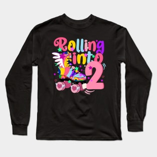 rolling into 2 - 2nd birthday girl roller skates theme party Long Sleeve T-Shirt